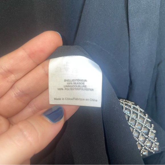 Tory Burch Black Chiffon Silk Beaded Blouse Size 4 - Picture 5 of 7